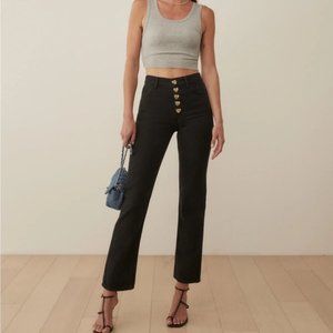 Reformation Cynthia Gold Heart Button High Rise Straight Black Jeans - brand new